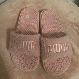Pink Fluffy Puma Slides